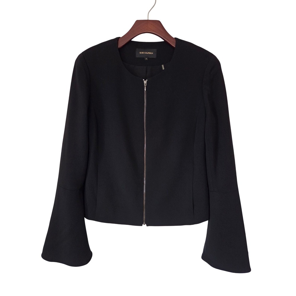 Kobi Halperin‎ Jacket Bell Sleeve Zip Front Women S Black
